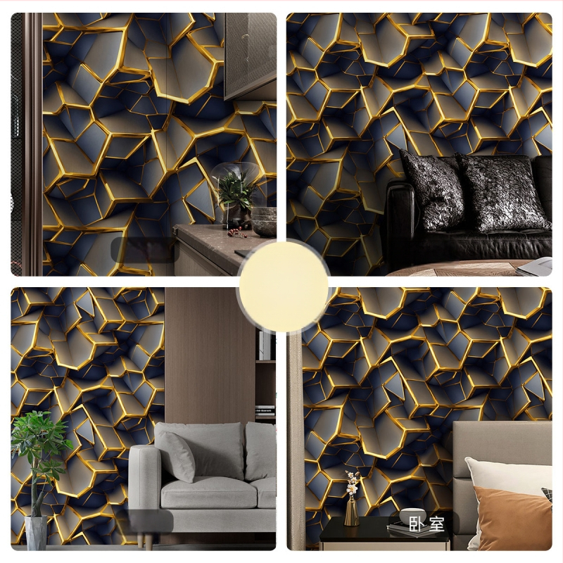 3D geometriniai klijuojami PVC tapetai moderniai minimalistinei miegamajai, abstraktus dizainas.