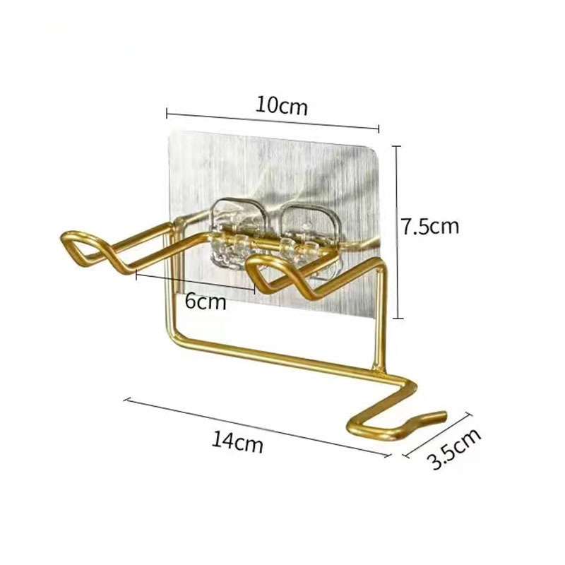 Vonios kambario plaukų džiovintuvo laikiklis – sieninis be gręžimo montavimas, 10 kg apkrova, purškimo dažų danga, modelis Blowing Rack