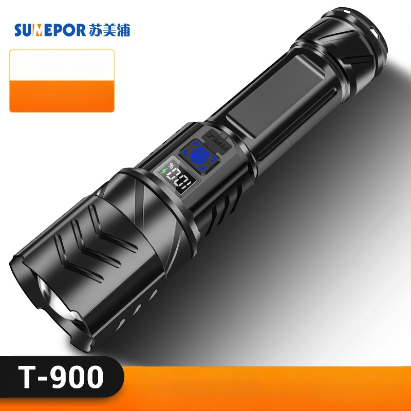 Sumeipu P900 LED rankinis žibintuvas su priartinimu ilgam nuotoliui, įkraunama 18650 baterija, IPX4