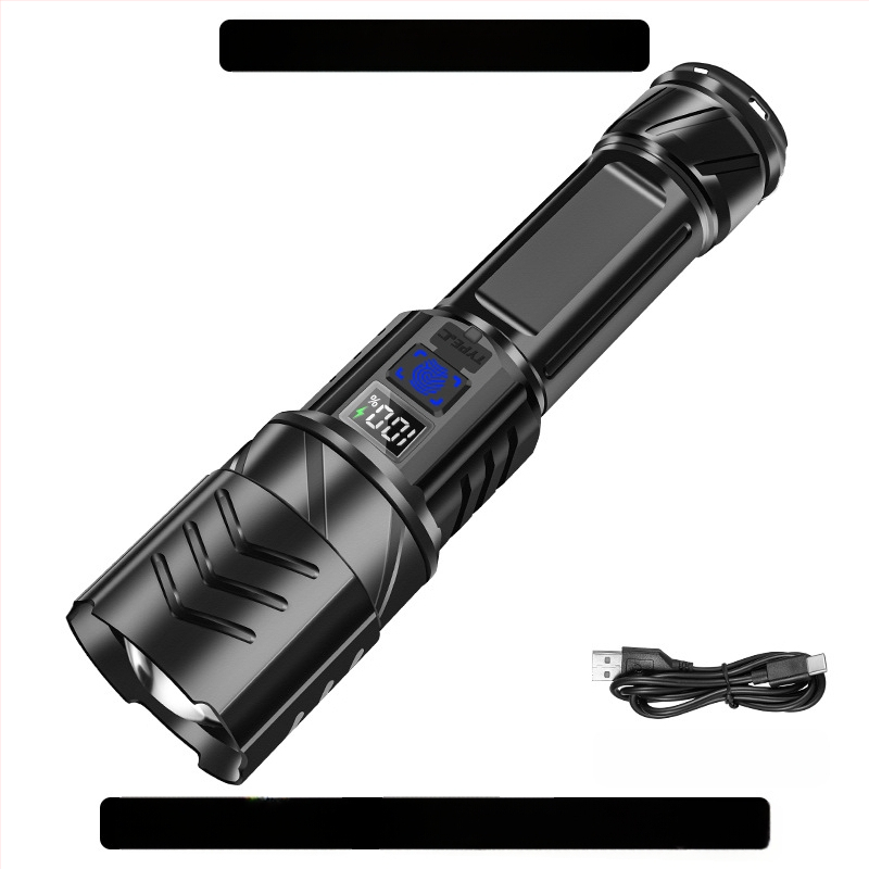 Sumeipu P900 LED rankinis žibintuvas su priartinimu ilgam nuotoliui, įkraunama 18650 baterija, IPX4