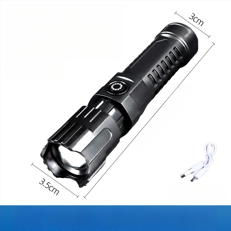 Rankinis prožektorius su teleskopiniu priartinimu, 100 lm, diapazonas iki 100 m, įkraunamas, 18650 akumuliatorius, modelis JY-81020, tinkamas stovyklavimui ir žygiams