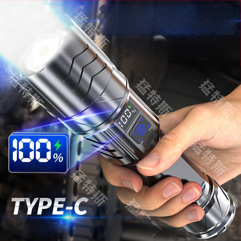 Nešiojamas LED žibintas įkraunamas — išskirtinis lauko naudojimui, 18650 akumuliatorius, 35W galia, optinis priartinimas, didžiausias nuotolis 100-200 m, 360° pasukimas