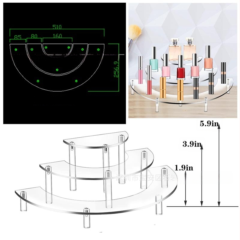 Akrilinis ekspozicijos laikiklis su 3 lygiais parfumerijai ir daugiafunkcinis cupcake ir desertų laikiklis