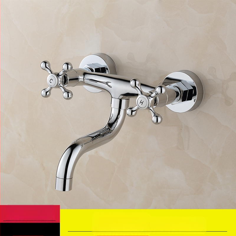 Vaskinis sieninis virtuvės čiaupas su dviejomis rankenėlėmis, karštas ir šaltas vanduo maišymo vožtuvas