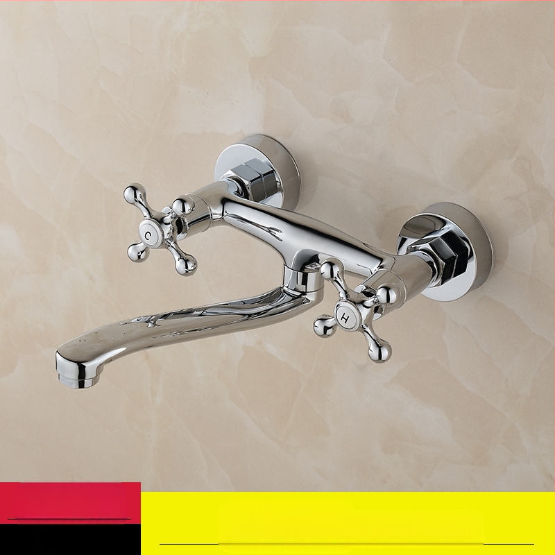 Vaskinis sieninis virtuvės čiaupas su dviejomis rankenėlėmis, karštas ir šaltas vanduo maišymo vožtuvas