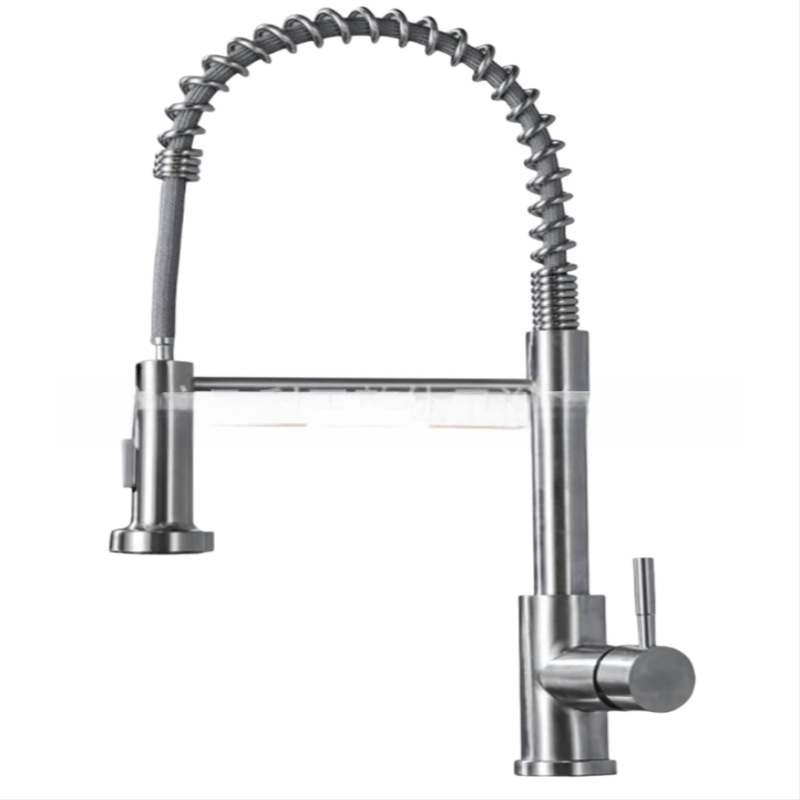 Nerūdijančio plieno virtuvės čiaupas su ištraukiamu mechanizmu, matinio paviršiaus – maišymo čiaupas, 0–90°C, 1.0 MPa