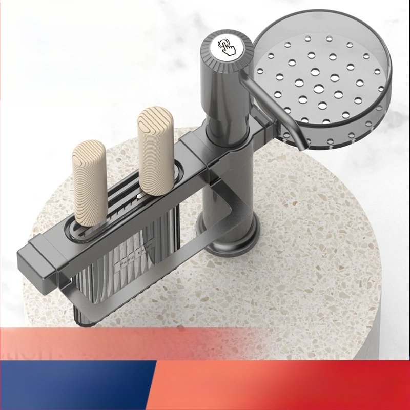 Smart organizator za kuhinjski sudoper sa dozatorom sapuna i držačem noževa — ABS, model DJZYEQ, 530 g