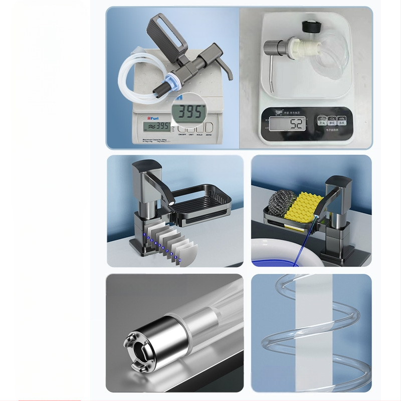 Kriauklės ploviklio dozatorius — rankinis spaudimas, aliuminio lydinys, anoduotas, šiuolaikiškas minimalistinis dizainas