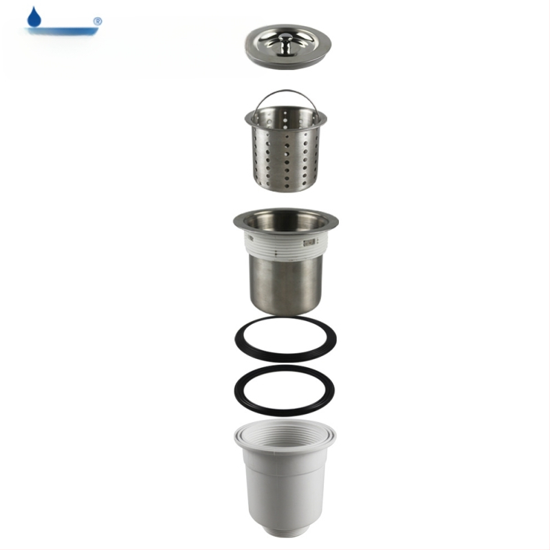 XK265 Αποχέτευση νεροχύτη κουζίνας – Τύπος κλουβί; Υλικά: PP και SUS304; Διπλής στρώσης κατασκευή από πλαστικό-χάλυβα; Διαμέτρει Ø110–114 mm