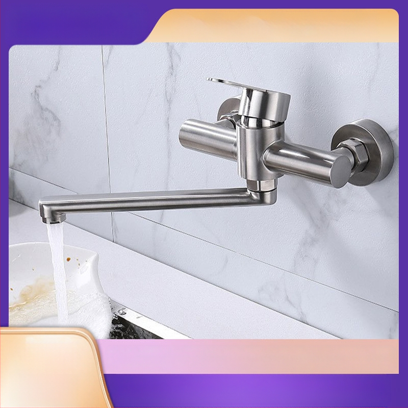 Sienos montuojamas virtuvės maišytuvas iš 304 nerūdijančio plieno su šlifavimo paviršiumi, ištemptas antgalis, modelis YQ1010F-W, keraminis vožtuvas, įvadas/išvadas G1/2, 1.0 MPa, 100°C