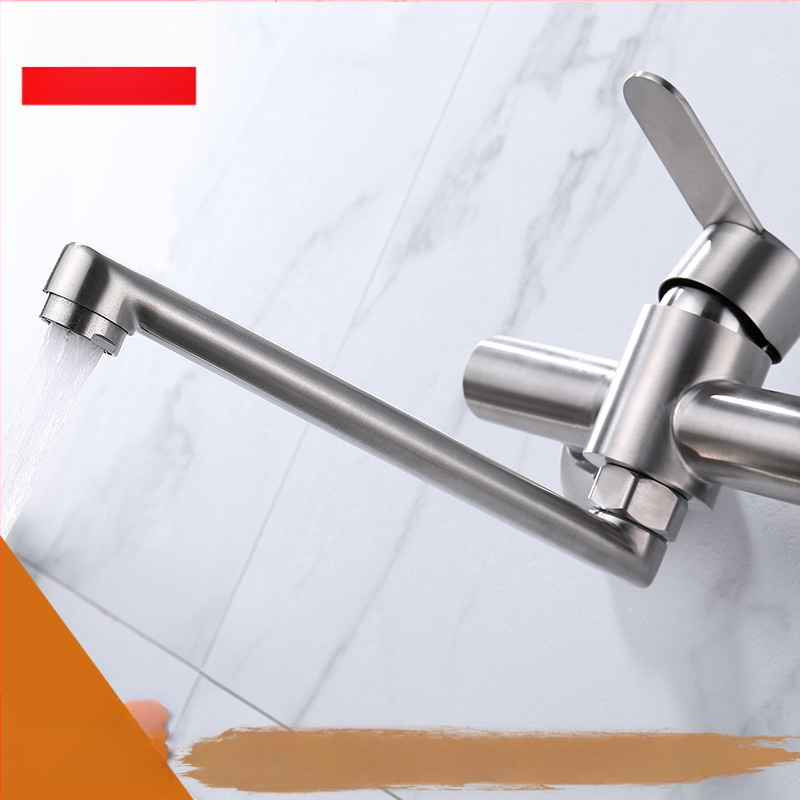 Sienos montuojamas virtuvės maišytuvas iš 304 nerūdijančio plieno su šlifavimo paviršiumi, ištemptas antgalis, modelis YQ1010F-W, keraminis vožtuvas, įvadas/išvadas G1/2, 1.0 MPa, 100°C