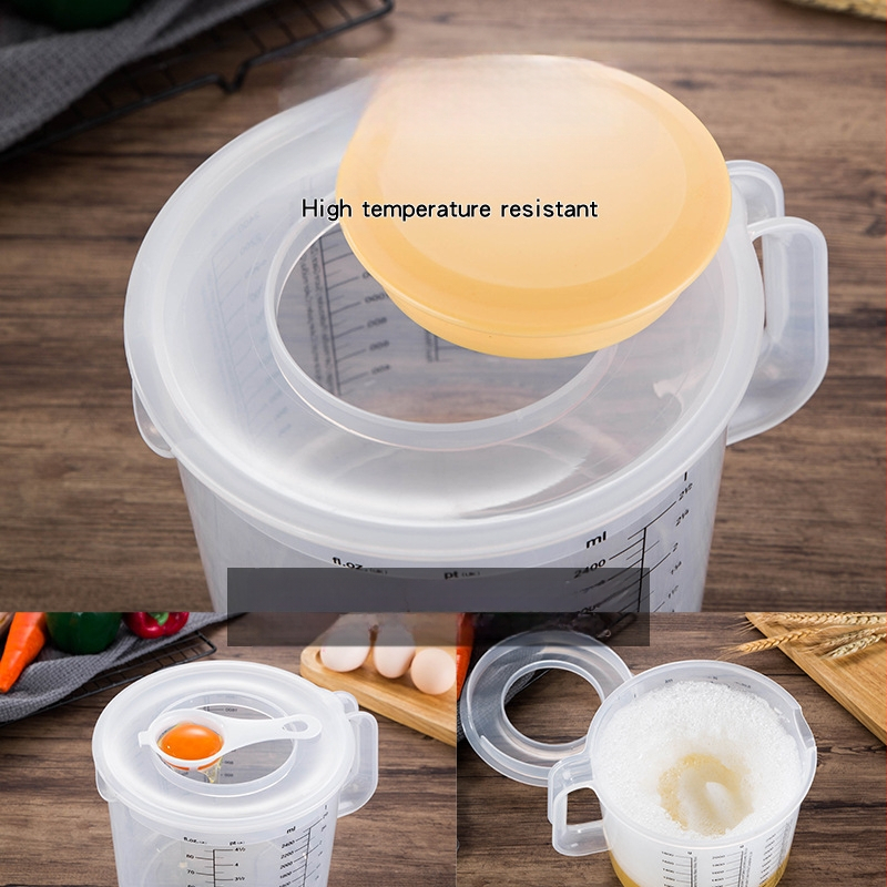 Hengjia PP plastikinis matavimo puodelis kepimui su dangteliu, anti-splash, graduotas, namų naudojimui, modernus minimalistinis dizainas