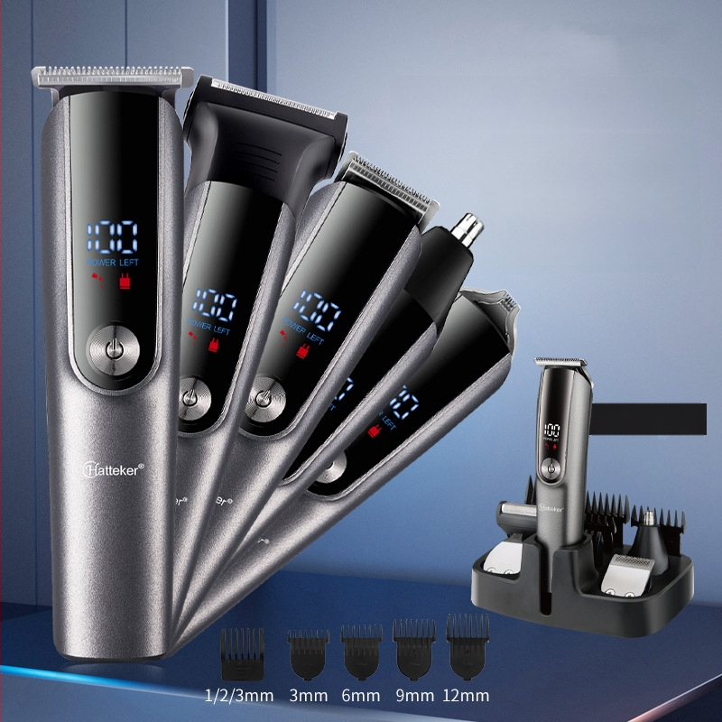 Mașină de tuns păr electrică multifuncțională pentru bărbați, aparat de ras și trimer pentru nas (baterie încorporată; încărcare; lamă de tăiere detașabilă și lavabilă; lame din oțel inoxidabil; zgomot 36–45 dB)