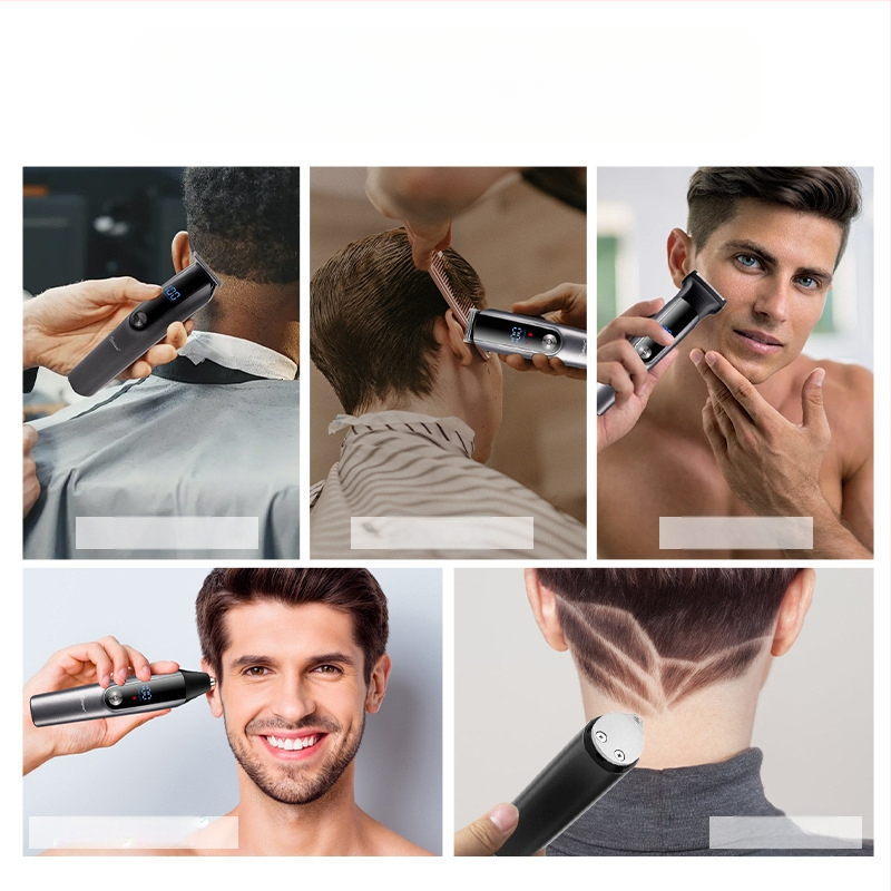 Mașină de tuns păr electrică multifuncțională pentru bărbați, aparat de ras și trimer pentru nas (baterie încorporată; încărcare; lamă de tăiere detașabilă și lavabilă; lame din oțel inoxidabil; zgomot 36–45 dB)