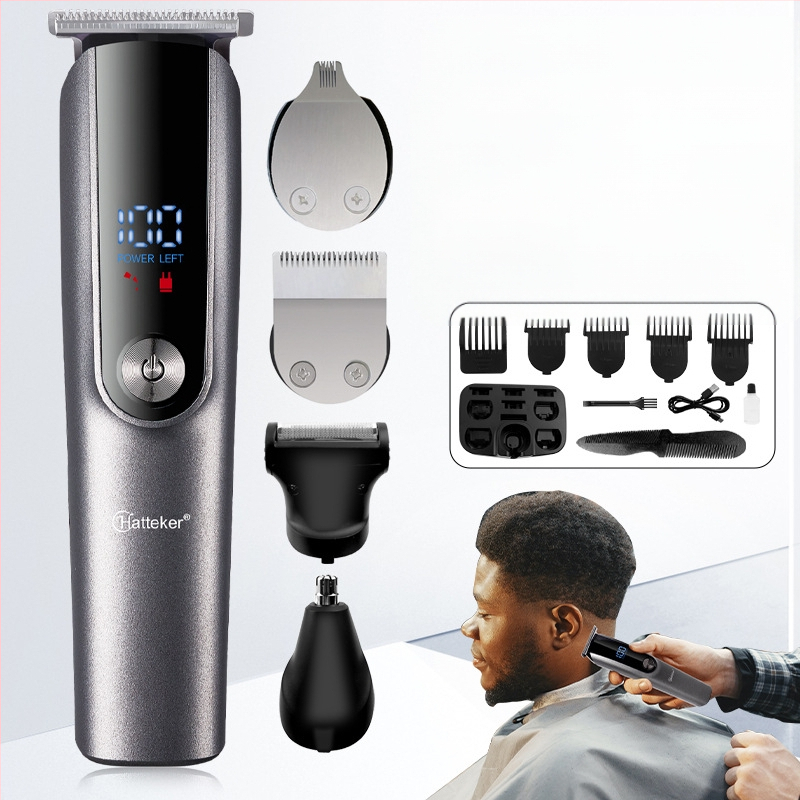 Mașină de tuns păr electrică multifuncțională pentru bărbați, aparat de ras și trimer pentru nas (baterie încorporată; încărcare; lamă de tăiere detașabilă și lavabilă; lame din oțel inoxidabil; zgomot 36–45 dB)