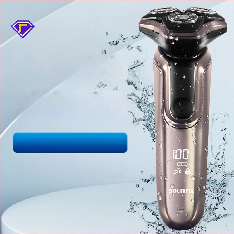 Aparat de ras electric cu afișaj LED, cap rotativ cu 3 lame, IPX7, încărcare USB, baterie încorporată de 500–800 mAh