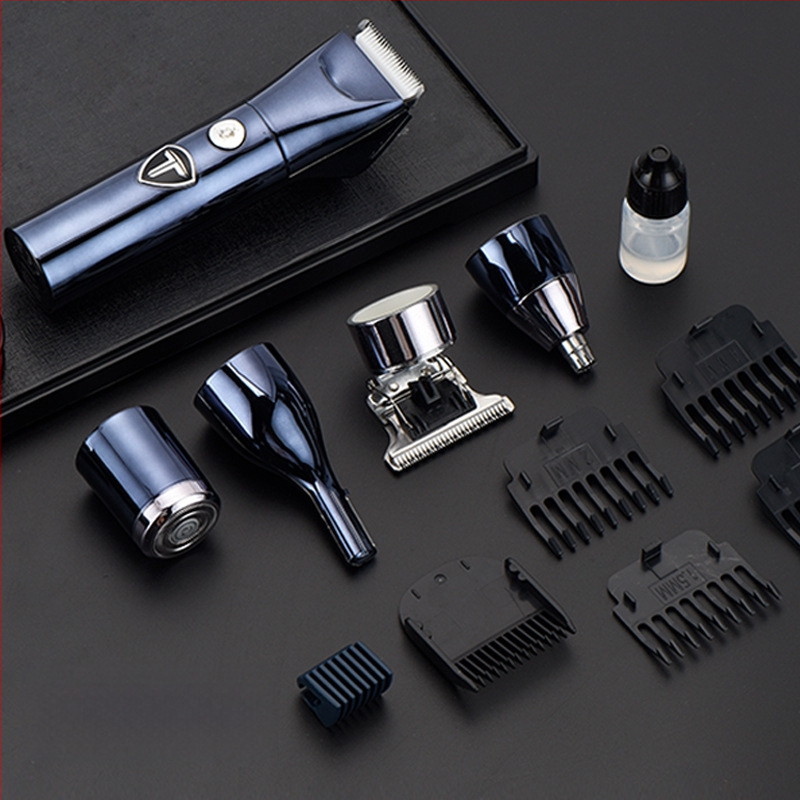 Mașină de tuns păr 5-în-1 cu afișaj digital, reîncărcabilă, rezistentă la apă, lame din oțel inoxidabil, baterie încorporată 800–1000 mAh, autonomie 1–3 ore