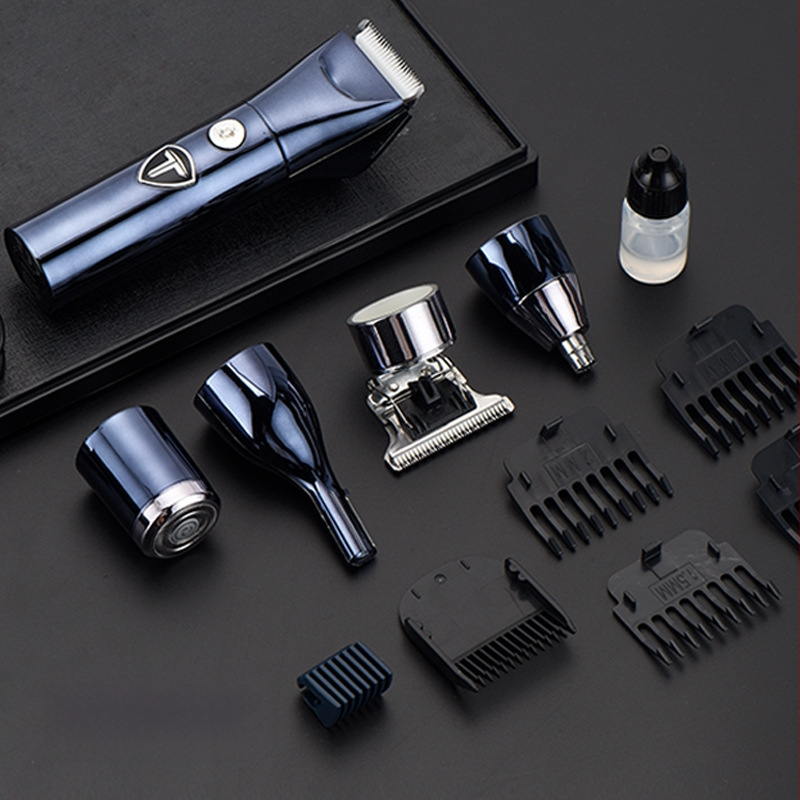 Mașină de tuns păr 5-în-1 cu afișaj digital, reîncărcabilă, rezistentă la apă, lame din oțel inoxidabil, baterie încorporată 800–1000 mAh, autonomie 1–3 ore