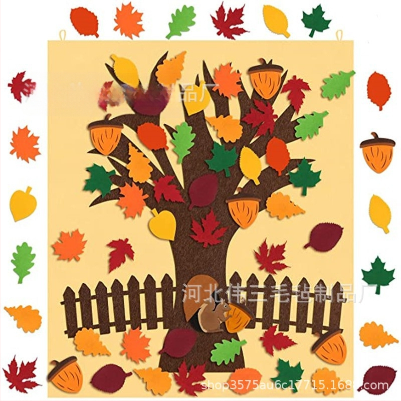 weisan felto klevų lapų dekoracija Padėkos dienai, 52 lapai, lipūs pakabukai