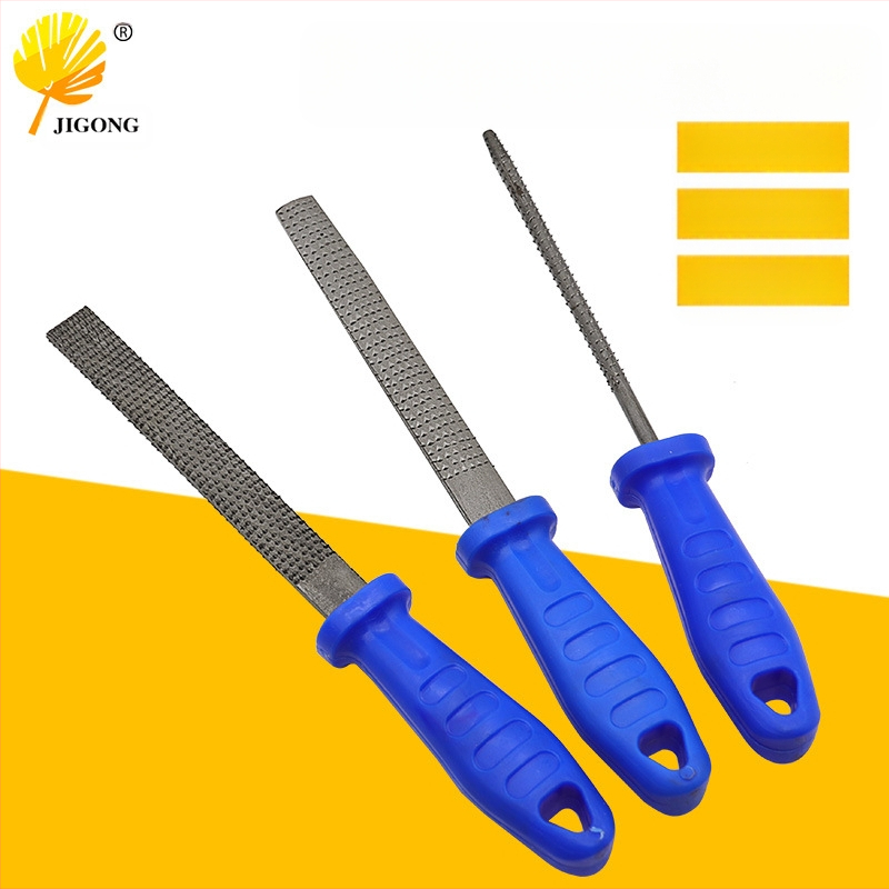 Σετ τριών αρχείων ξυλουργικής με λαβή — ατσάλινα αρχεία: ημικυκλικό, επίπεδο και στρογγυλό