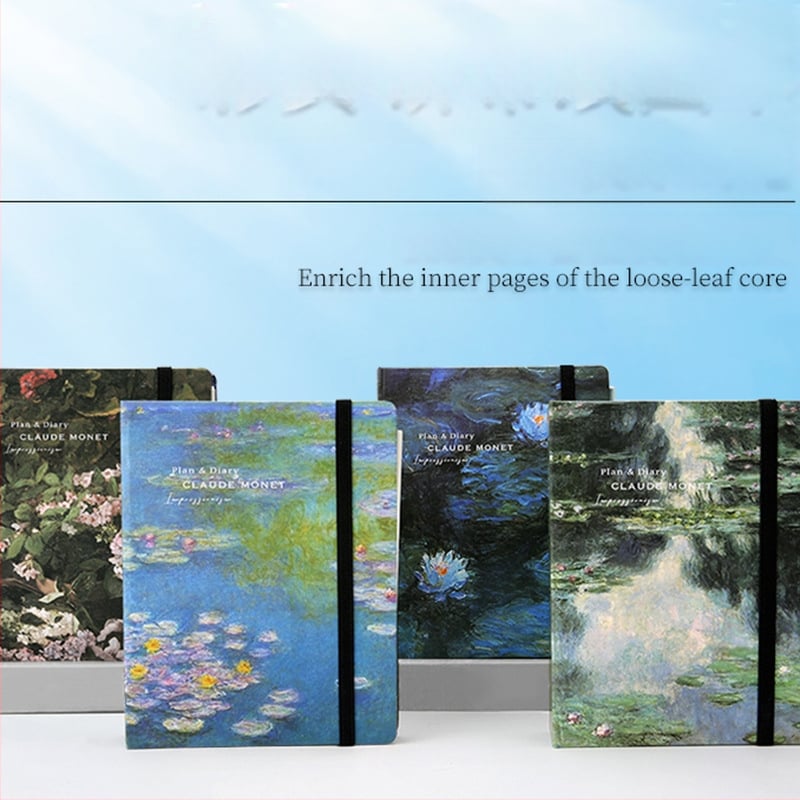 Jurnal-planner cu legătură îngroșată și inele duble, format vertical. Tema: Flori de Monet. Brand 520, Model 012