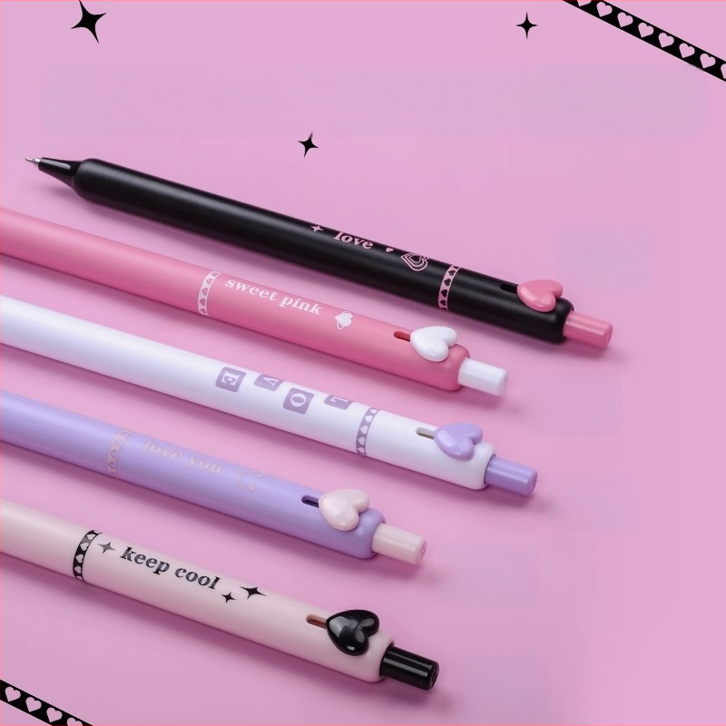 Gél toll gombnyomásos kivitel, Sweet Cool sorozat szív motívummal, műanyag test, rozsdamentes acél heg, gyorsan száradó