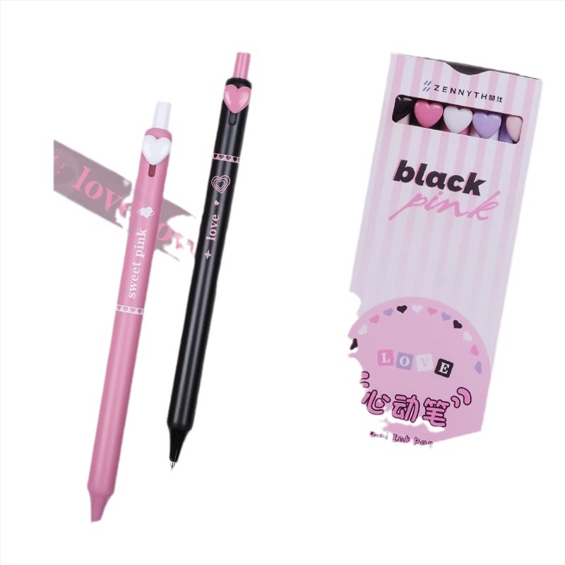 Gél toll gombnyomásos kivitel, Sweet Cool sorozat szív motívummal, műanyag test, rozsdamentes acél heg, gyorsan száradó