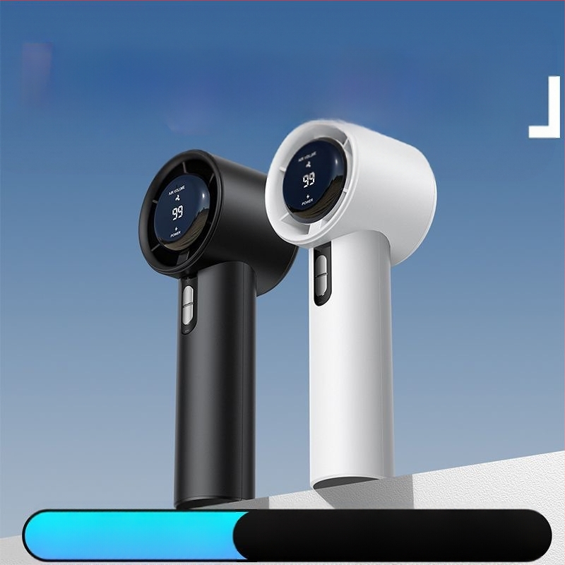 Rankinis ventiliatorius su USB įkrovimu, įmontuota baterija 2000-4000 mAh, triukšmas iki 36 dB, 6+ greičio režimai, veikimo trukmė 3-6 valandos