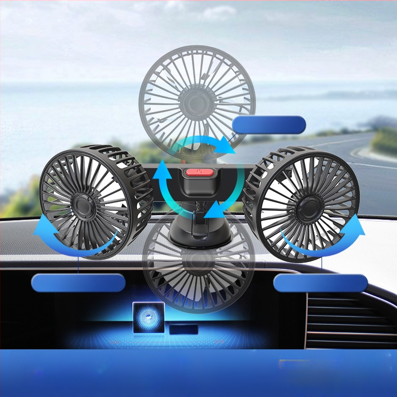 Вентилатор за кола F4206 с присоска, двойна глава, USB захранване, 10W