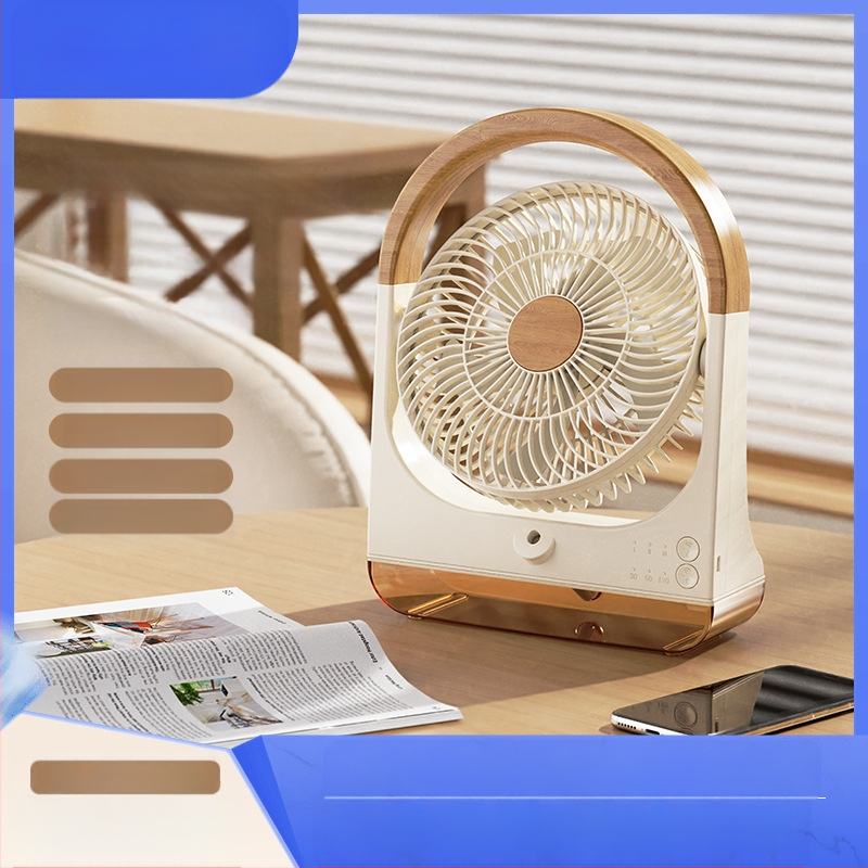 USB stalinis ventiliatorius su 5 mentėmis, bešepetėlinis variklis, įmontuota 4000–6000 mAh baterija, vandens miglos drėkinimas, 3 greičiai