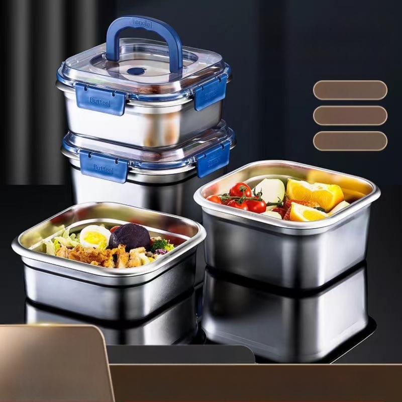 Nerūsējošā tērauda pusdienu kastīte, kvadrātiska, hermētisks vāks, 2,1–3 L ietilpība, mikroviļņu krāsnij saderīga