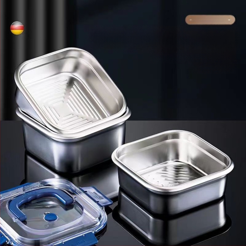 Nerūsējošā tērauda pusdienu kastīte, kvadrātiska, hermētisks vāks, 2,1–3 L ietilpība, mikroviļņu krāsnij saderīga