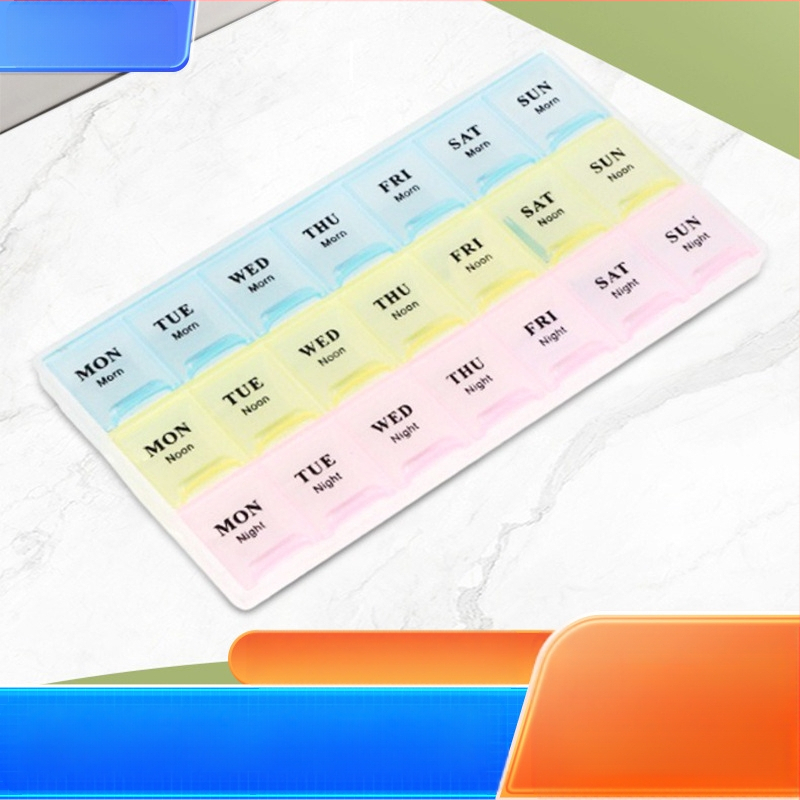 Φορητό πλαστικό κουτί φαρμάκων με 21 διαμερίσματα, 3 ημερήσιες ενότητες και καπάκι με διπλό άνοιγμα