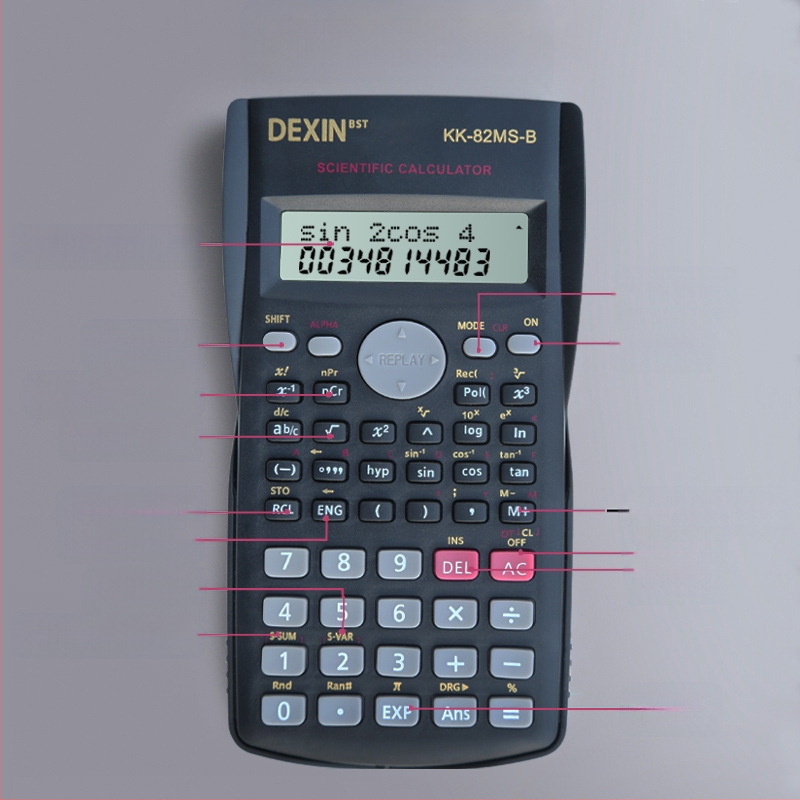 Υπολογιστής επιστημονικών λειτουργιών KK82MS-B/D, 13-ψήφια οθόνη, σώμα από PS, βάρος 120 g, με εκτυπωμένο λογότυπο