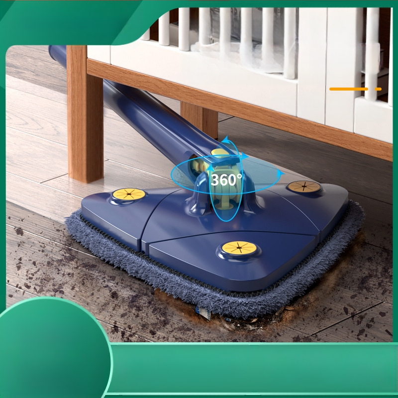 Plokščias šluota su mikropluošto galva, teleskopinė nerūdijančio plieno rankena, Velcro tvirtinimas, galvutė trikampio drugelio formos