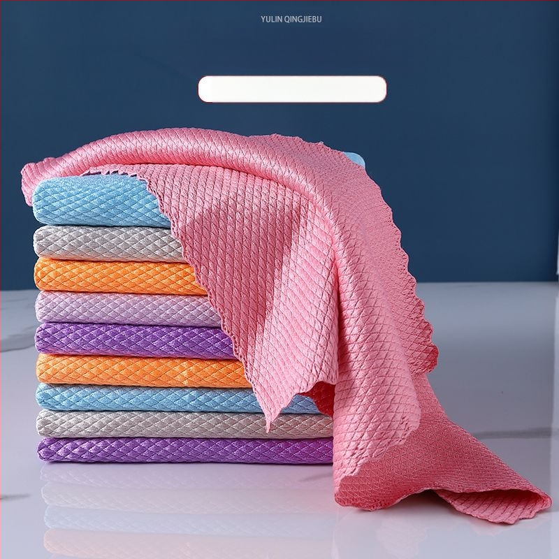 Žuvies žvynų rašto mikropluošto indų skudurėlis, sugeria, dvigubos naudojimas sausam ir šlapiam valymui, riebalų šalinimui ant stiklo paviršių.