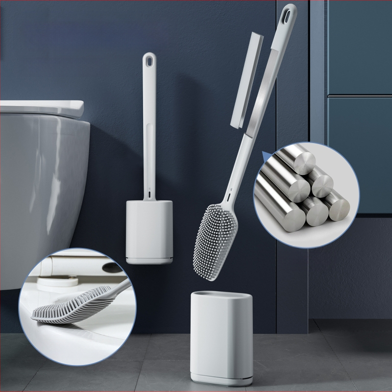 Nerūdijančio plieno tualeto šepetėlių rinkinys su baze ir sieniniu tvirtinimu, pasiekia kiekvieną kampą, svoris 315,5 g