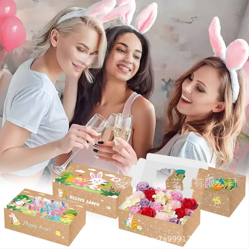 HZ042 Uskrsnja kutija za slatkiše s prozorom – zeko i pilić, poklon pakiranje, 250 g karton, Xin Delie