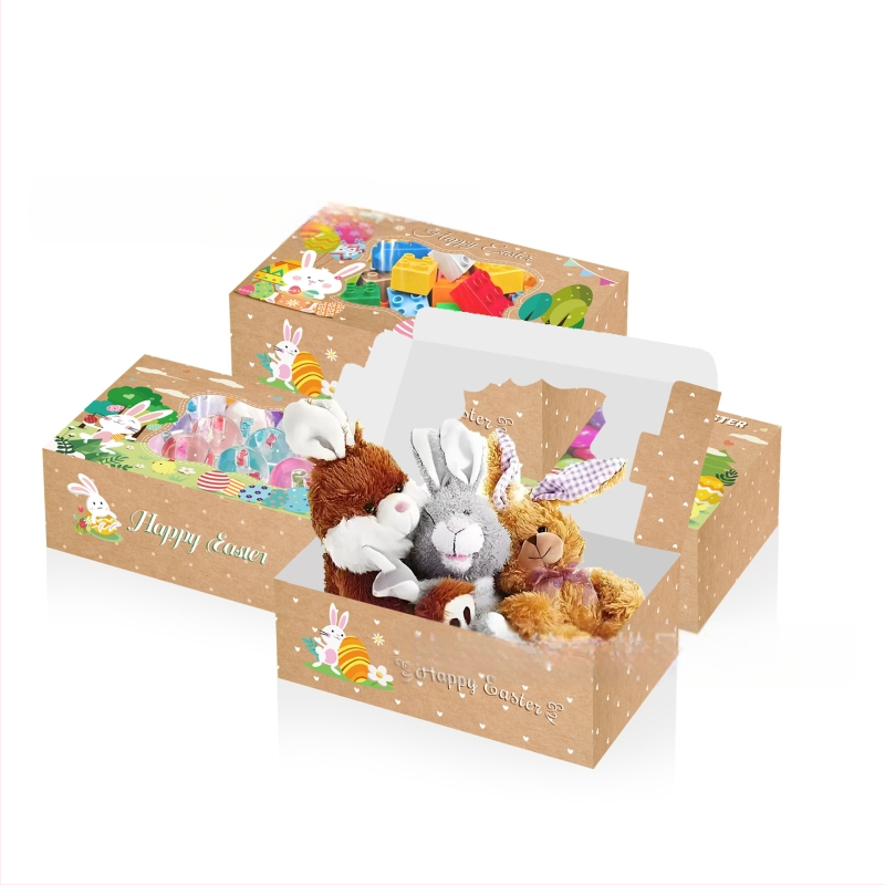 HZ042 Uskrsnja kutija za slatkiše s prozorom – zeko i pilić, poklon pakiranje, 250 g karton, Xin Delie