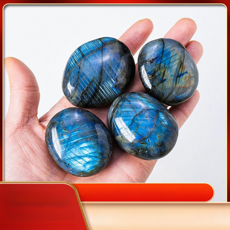 Labradorīta kristāla akmens paraugs – zīmols Runyangshi, Kristāla akmens, mūsdienīgs minimalistisks mājas dekors, PP maisiņa iepakojums