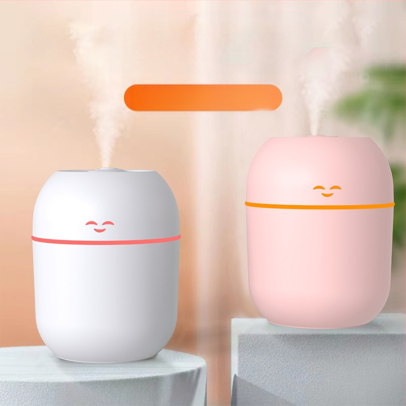 Šypsenos veido USB ultragarsinis drėkintuvas, 1 miglos išėjimas, tinkamas patalpoms iki 10 m², vandens bakas iki 0,5 L