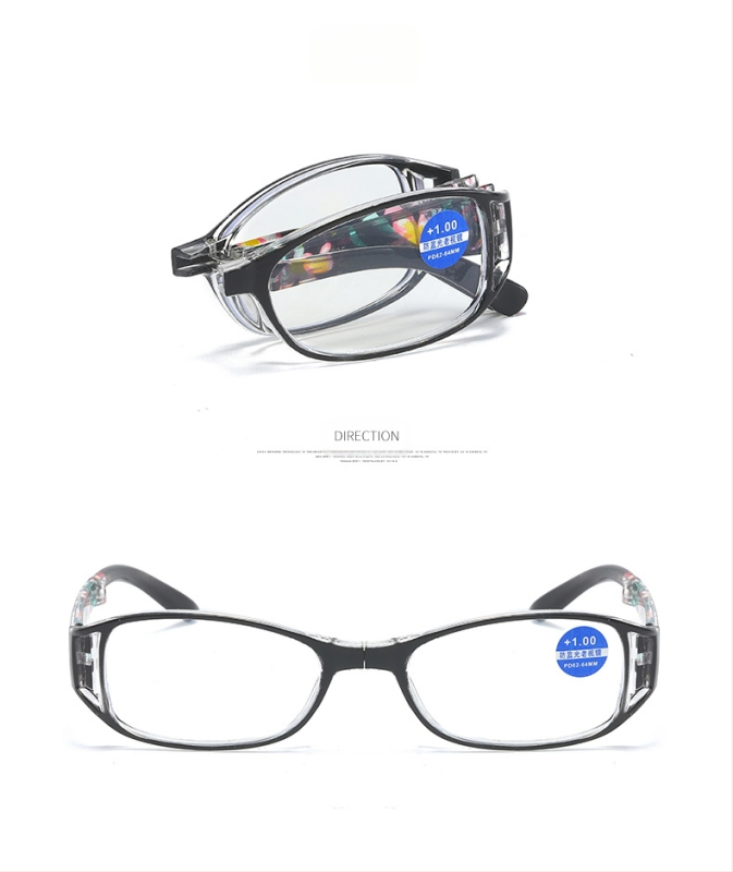 Skaitymo akiniai, sulankstomas modelis 1235, lęšiai iš dervos su anti-mėlynosios šviesos filtru, pilno rėmo iš PC, tinkami kvadratinio veido formos.