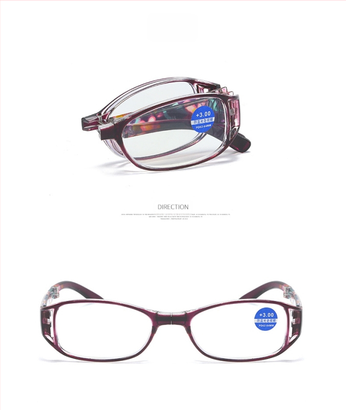 Skaitymo akiniai, sulankstomas modelis 1235, lęšiai iš dervos su anti-mėlynosios šviesos filtru, pilno rėmo iš PC, tinkami kvadratinio veido formos.