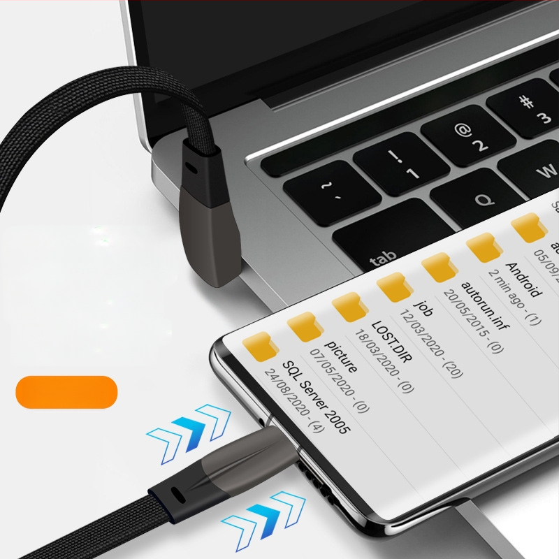 USB-C automobiliui kabelis su dviem kištukais, plokščiu laidu, greita įkrova