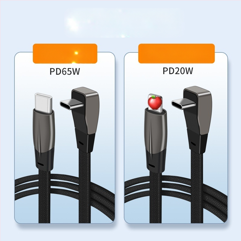 USB-C automobiliui kabelis su dviem kištukais, plokščiu laidu, greita įkrova