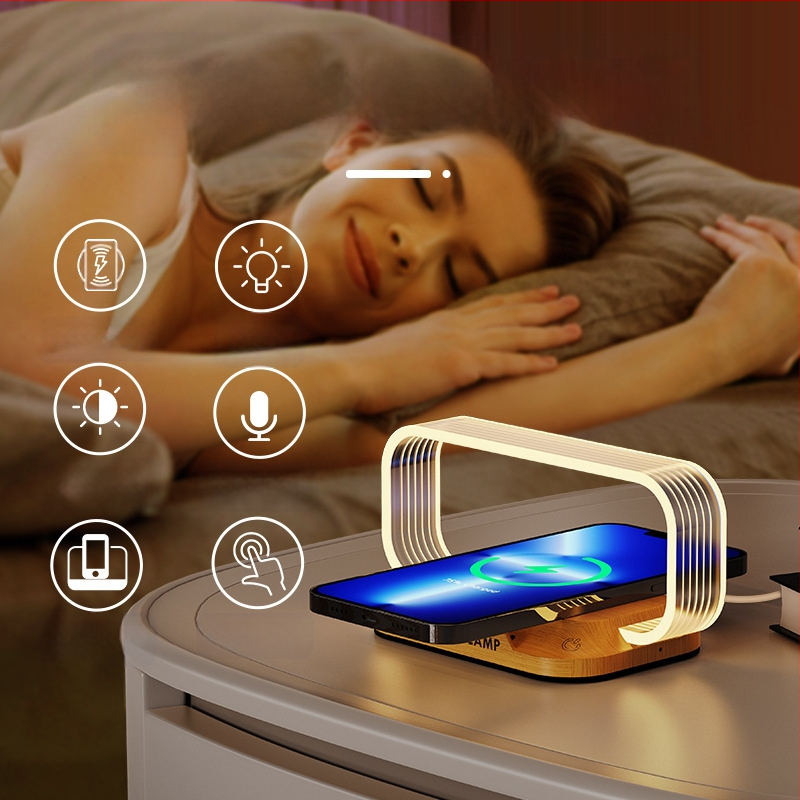 Manjia wr06c Akrilinė naktinė lemputė šalia lovos su balso valdymu, belaidė greito įkrovimo – šiuolaikinio minimalistinio stiliaus, CE sertifikatas