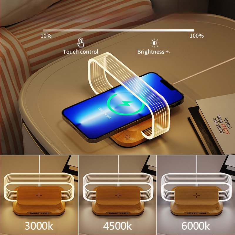 Manjia wr06c Akrilinė naktinė lemputė šalia lovos su balso valdymu, belaidė greito įkrovimo – šiuolaikinio minimalistinio stiliaus, CE sertifikatas