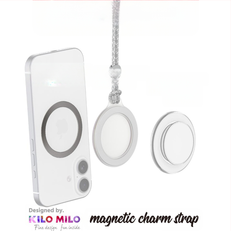 KILO MILO MagSafe magnetinis laikiklis ir žiedas krepšio pakabinimui, skaidrus dizainas, plastmasos medžiaga, bendras stilius