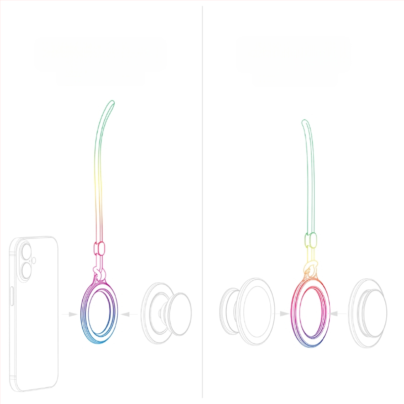 KILO MILO MagSafe magnetinis laikiklis ir žiedas krepšio pakabinimui, skaidrus dizainas, plastmasos medžiaga, bendras stilius