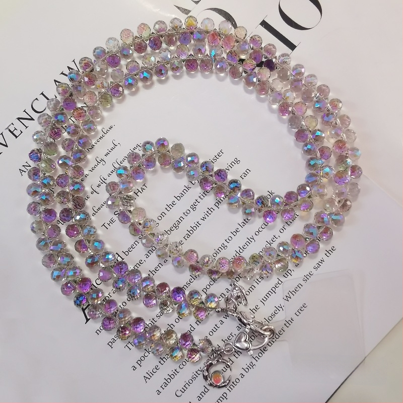 Krištolo ilga grandinė, rankų darbo, skirta telefonui ir rankinei, daugiafunkcinis moterų papuošalų grandinėlė su geometrine forma